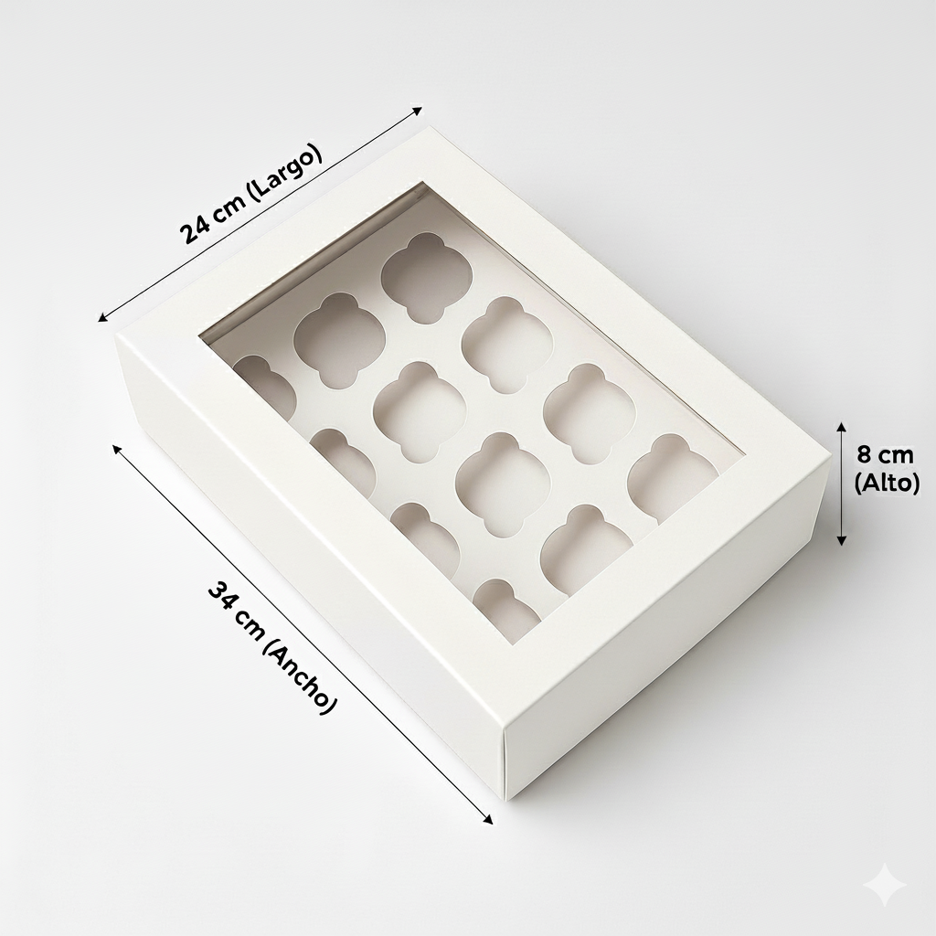 Caja para con Visor 12 Cupcakes | 34x24x8 cm | Pack 10 | Kraftcolors