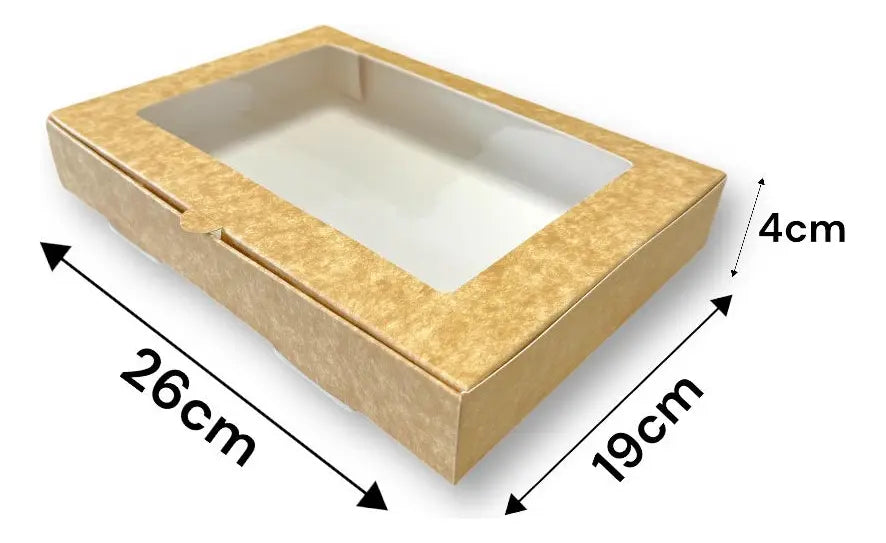 Caja para 12 Alfajores con Visor | 26x19x4 cm | Café | Pack 10 | Kraftcolors