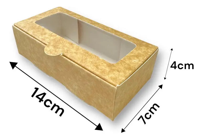 Caja para 2 Alfajores con Visor |14x7x4 cm Café | Pack 10 | Kraftcolors