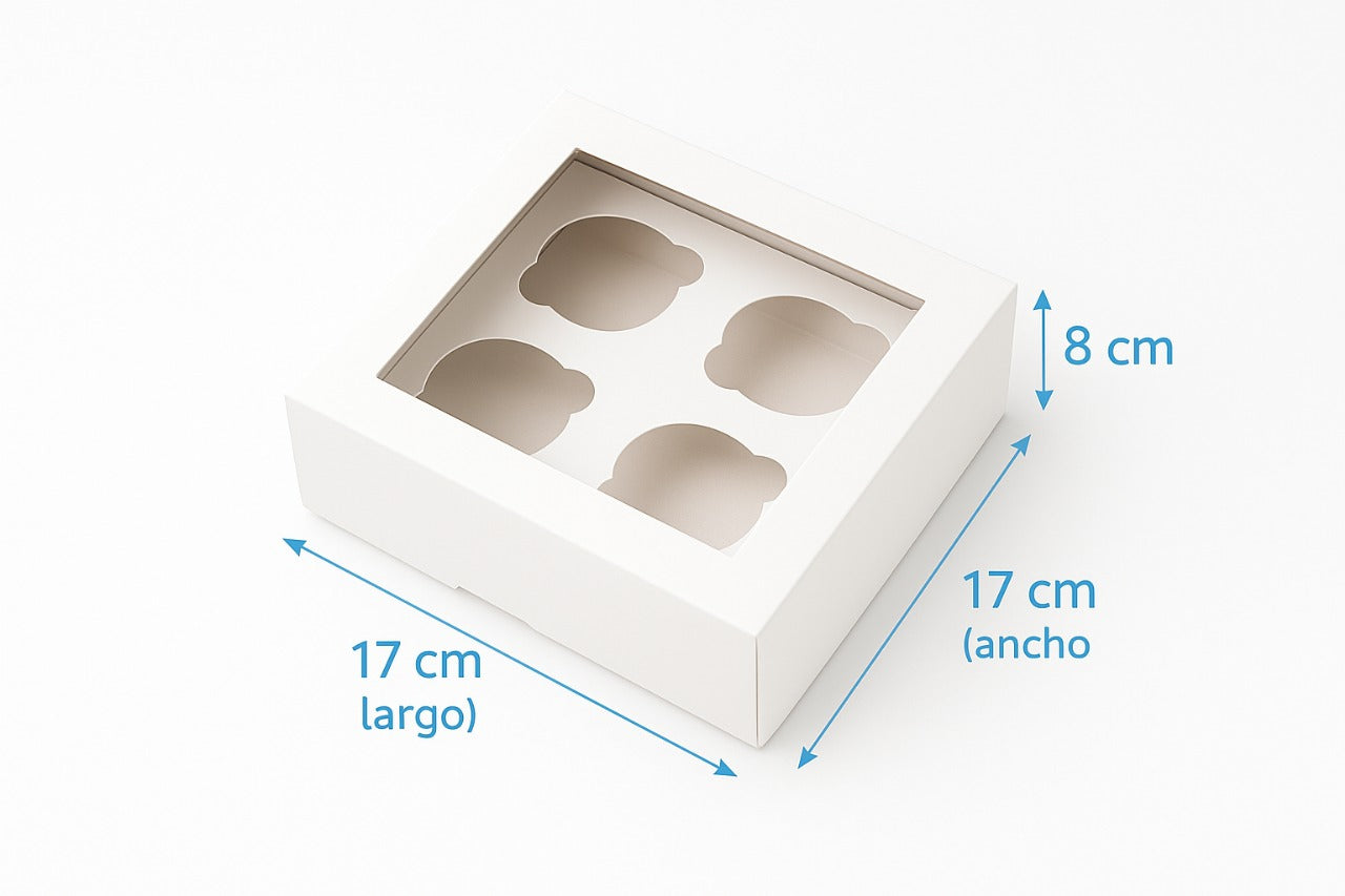 Caja para con Visor 4 Cupcakes | 17x17x8 cm | Pack 10 | Kraftcolors