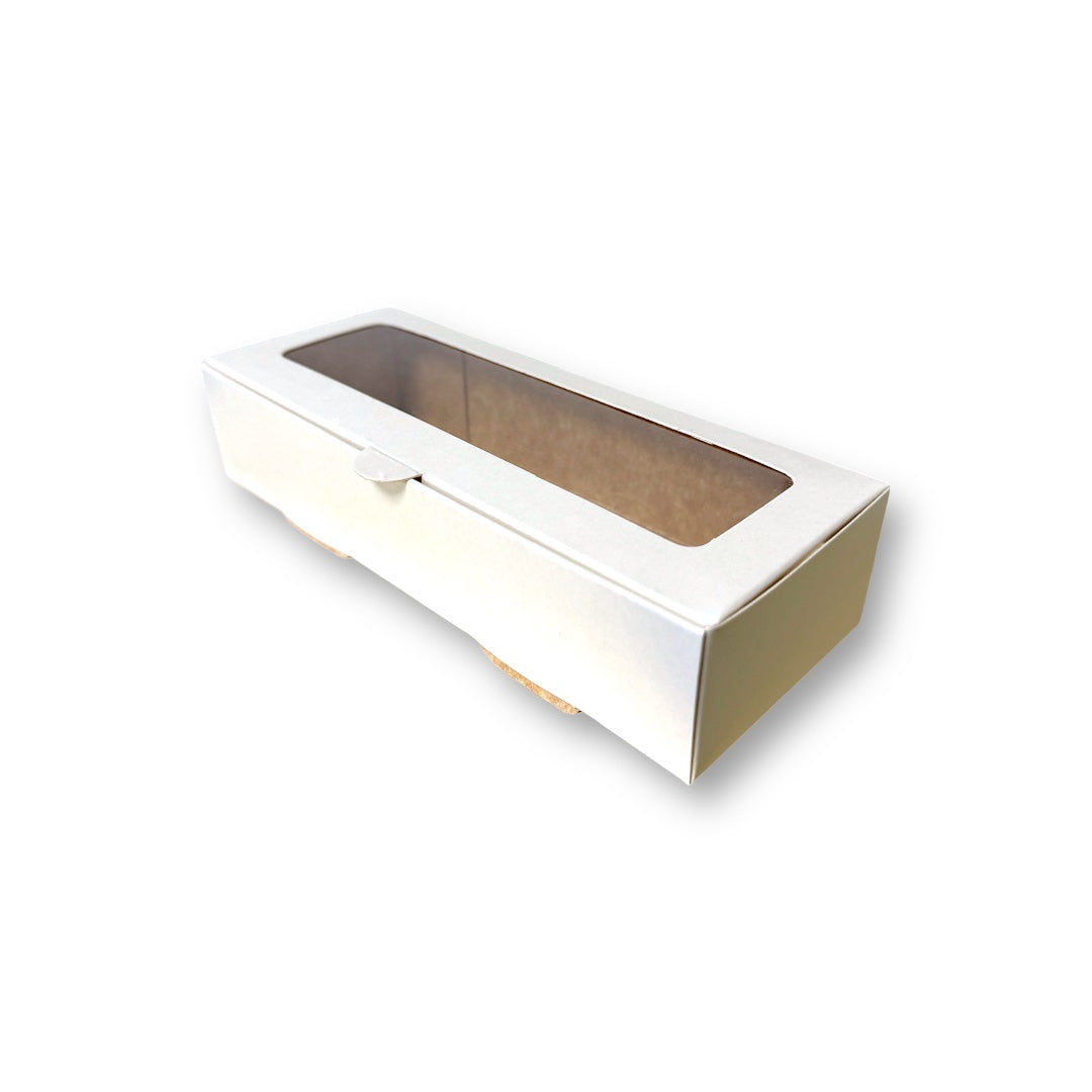 Caja para 3 alfajores con visor blanca | Pack 10 unidades | KraftColors Chile