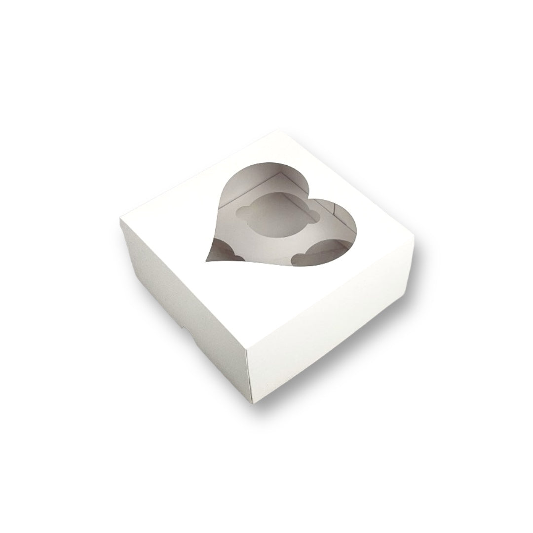 Caja para 4 Cupcakes con Visor Corazon | 17x17x8 cm | Pack 10 | Kraftcolors