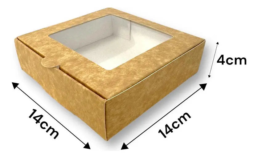 Caja para 4 Alfajores con Visor |14x14x4 cm Café | Pack 10 | Kraftcolors