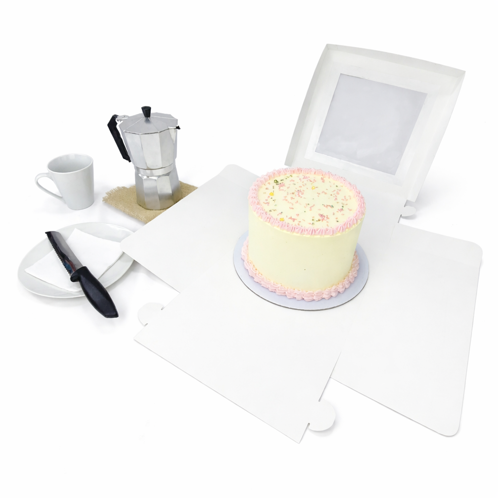 Caja con Visor Para Torta Baja Pequeña | 21x21x14 cm | Pack 10 | Kraftcolors