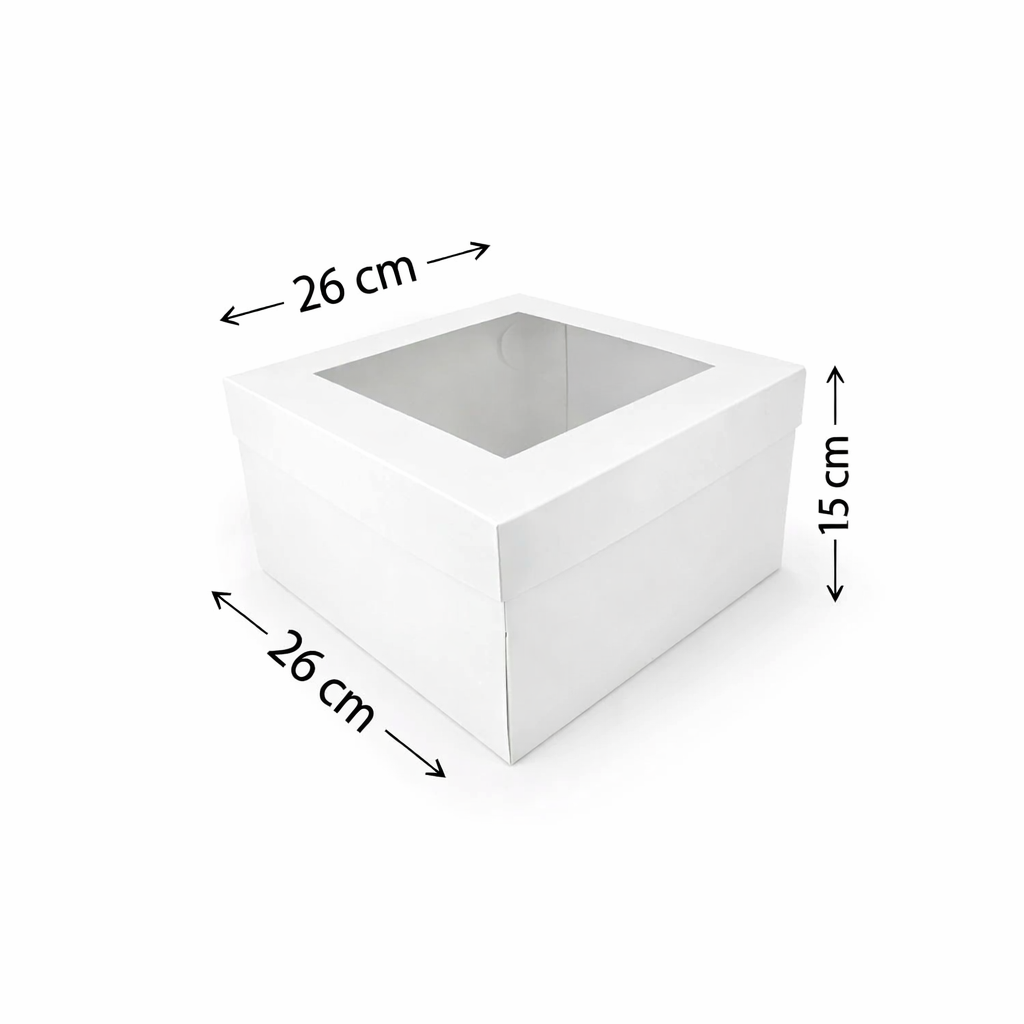 Caja con Visor Para Torta Baja Mediana 26x26x15 cm | Pack 10 | Kraftcolors