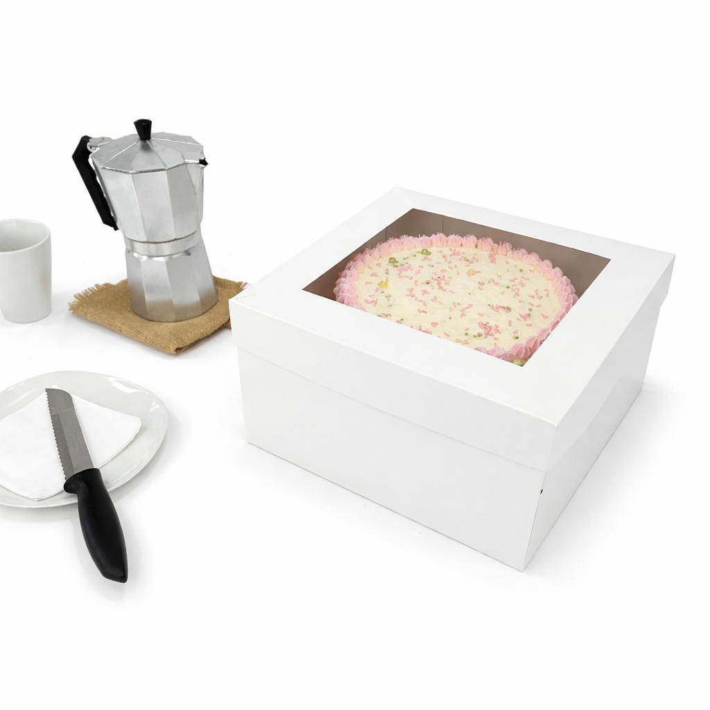 Caja con Visor Para Torta Baja Grande | 31x31x15 cm | Pack 10 | Kraftcolors