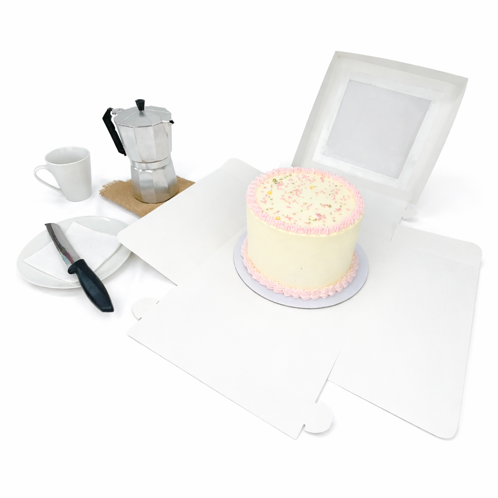 Caja con Visor Para Torta Baja Mediana 26x26x15 cm | Pack 10 | Kraftcolors