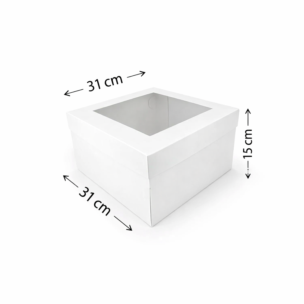 Caja con Visor Para Torta Baja Grande | 31x31x15 cm | Pack 10 | Kraftcolors