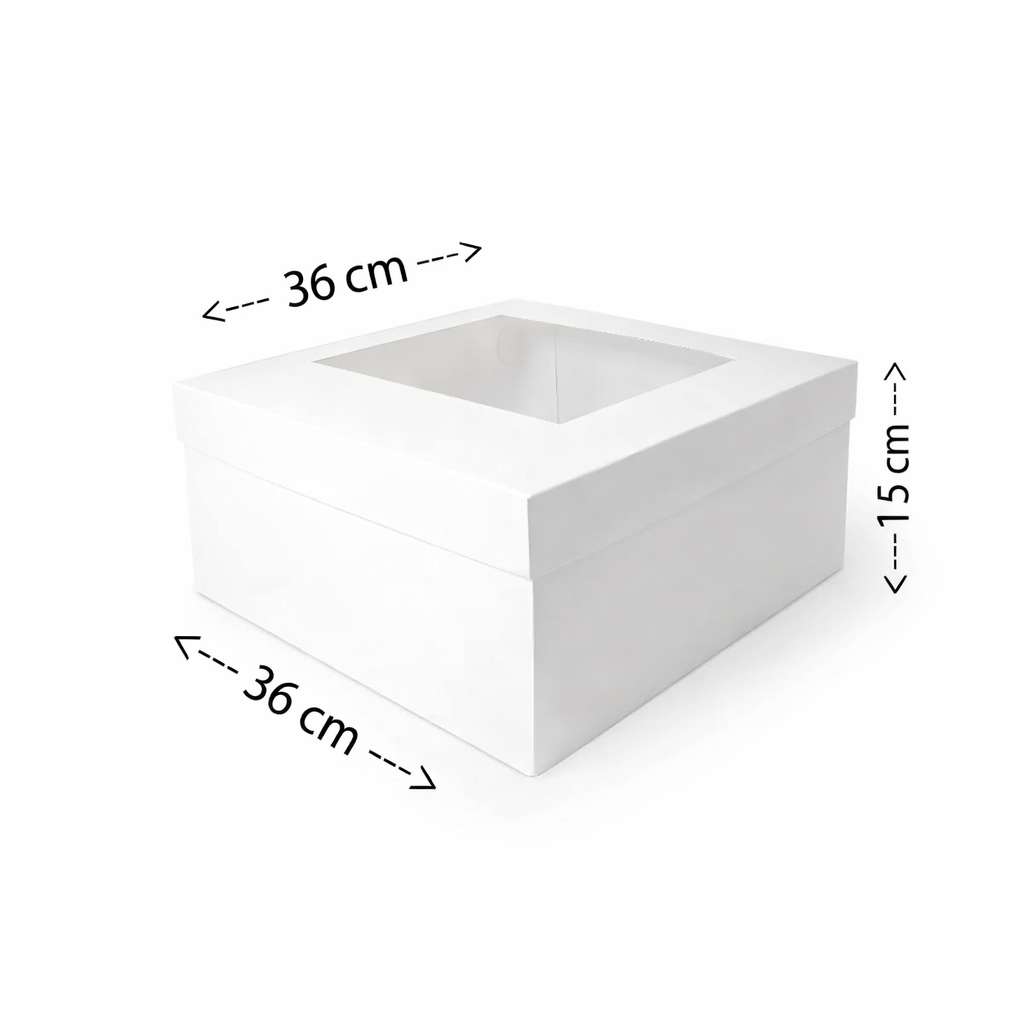 Caja con Visor Para Torta Baja Extra Grande 36x36x15 cm | Pack 5 | Kraftcolors