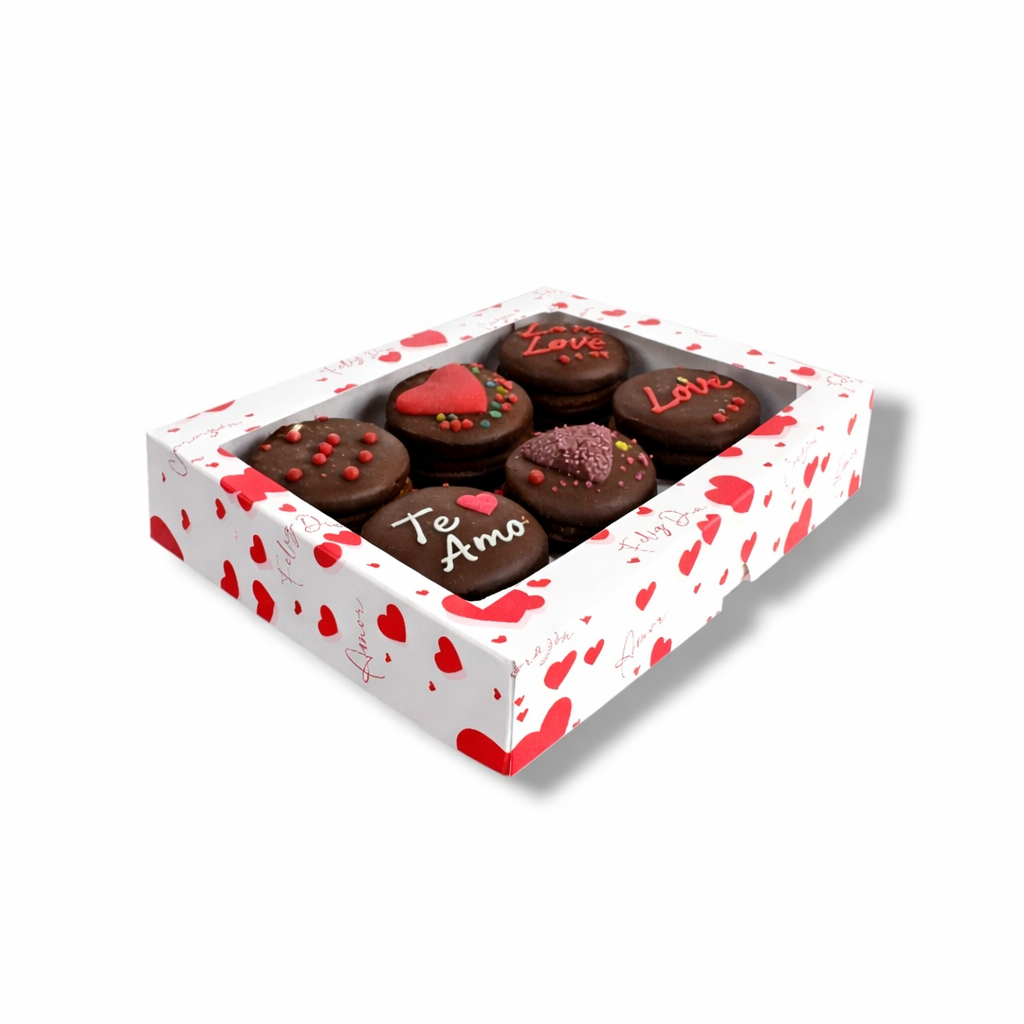 Caja para 6 Alfajores con Visor Corazones | 19x14x3 cm | Pack 10 | Kraftcolors