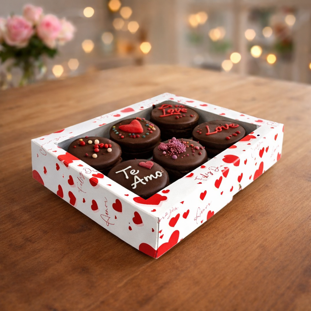 Caja para 6 Alfajores con Visor Corazones | 19x14x3 cm | Pack 10 | Kraftcolors