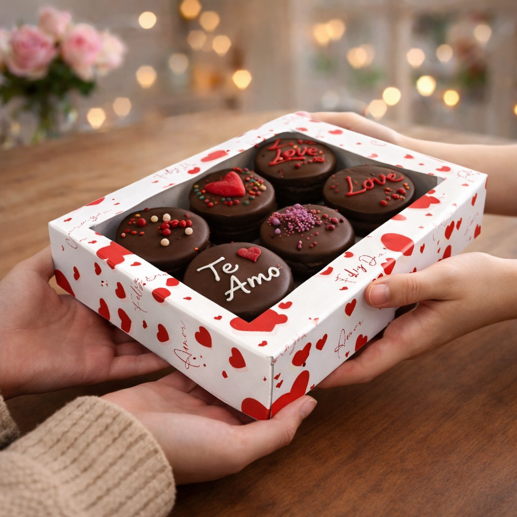 Caja para 6 Alfajores con Visor Corazones | 19x14x3 cm | Pack 10 | Kraftcolors