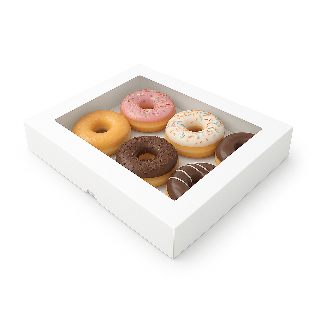 Caja para 6 Donas - Dulces con Visor | 29x21x5 cm | Pack 10 | Kraftcolors