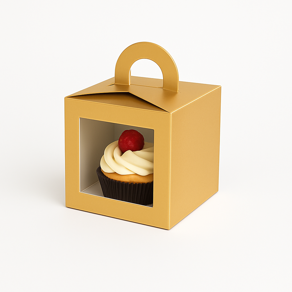 Caja para 1 Cupcake Dorada Con Separador | 9.6x9.6x9.6 cm | Pack 10 | Kraftcolors