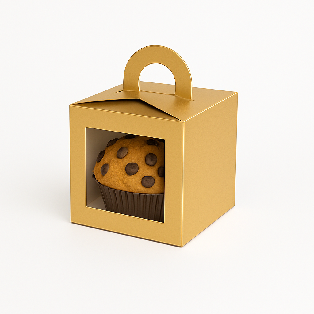 Caja para 1 Cupcake Dorada Con Separador | 9.6x9.6x9.6 cm | Pack 10 | Kraftcolors