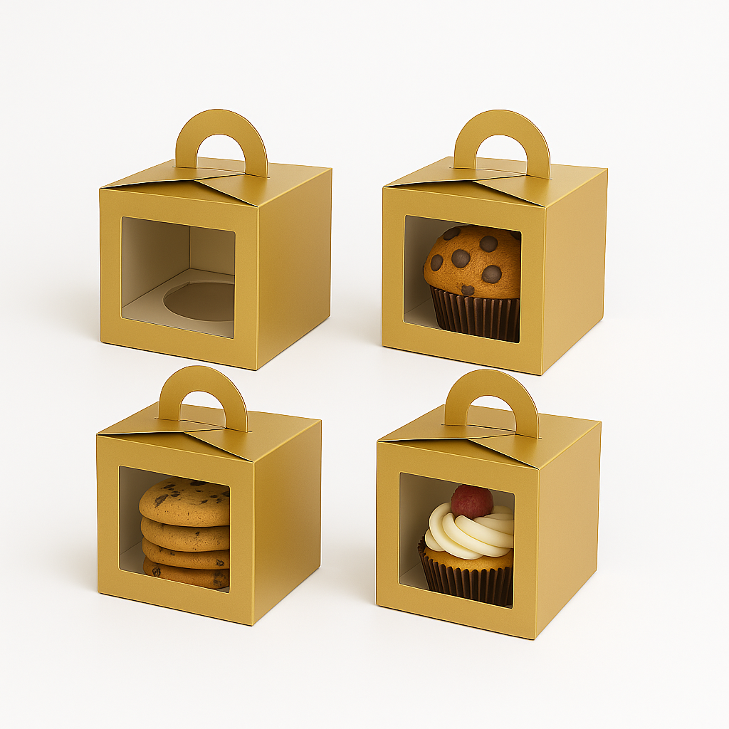 Caja para 1 Cupcake Dorada Con Separador | 9.6x9.6x9.6 cm | Pack 10 | Kraftcolors
