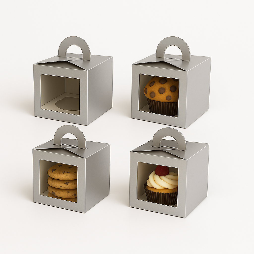 Caja para 1 cupcake con visor y asa | Pack 10 unidades | KraftColors Chile