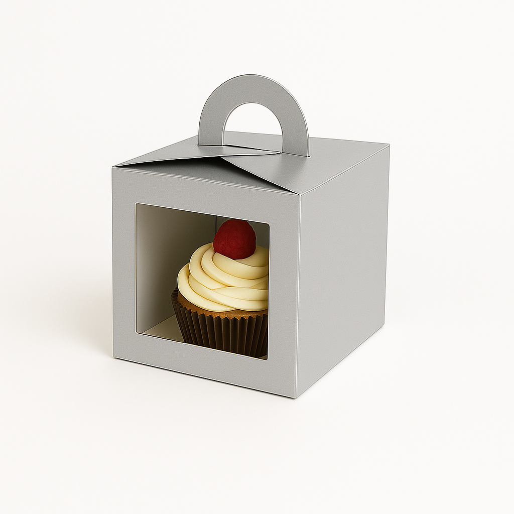 Caja para 1 Cupcake Plateada Con Separador | 9.6x9.6x9.6 cm | Pack 10 | Kraftcolors