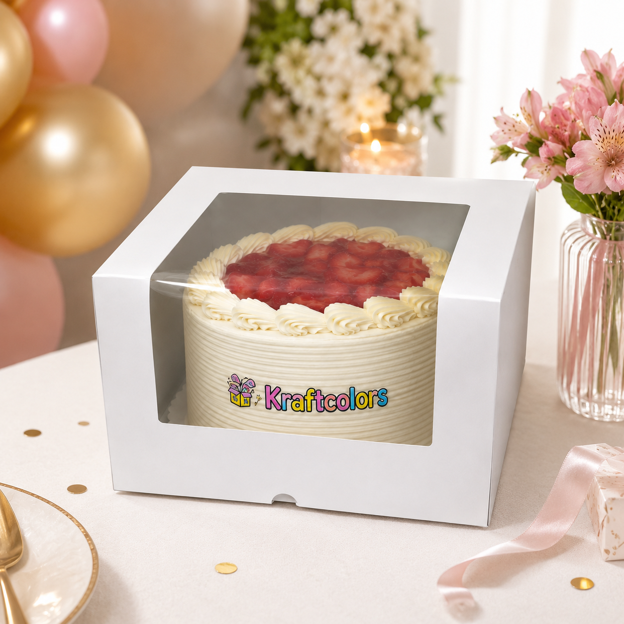 Caja Para Torta Con Visor Corrido Amplio 90° Transparente Pack 10 Cajas Pastelería Chile Kraftcolors