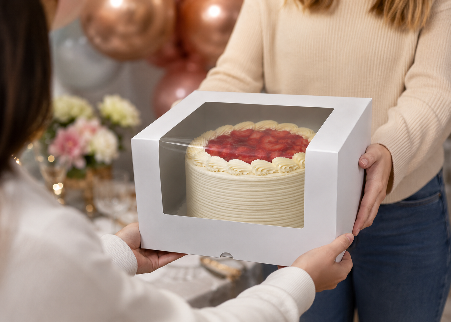 Caja Para Torta Con Visor Corrido Amplio 90° Transparente Pack 10 Cajas Pastelería Chile Kraftcolors