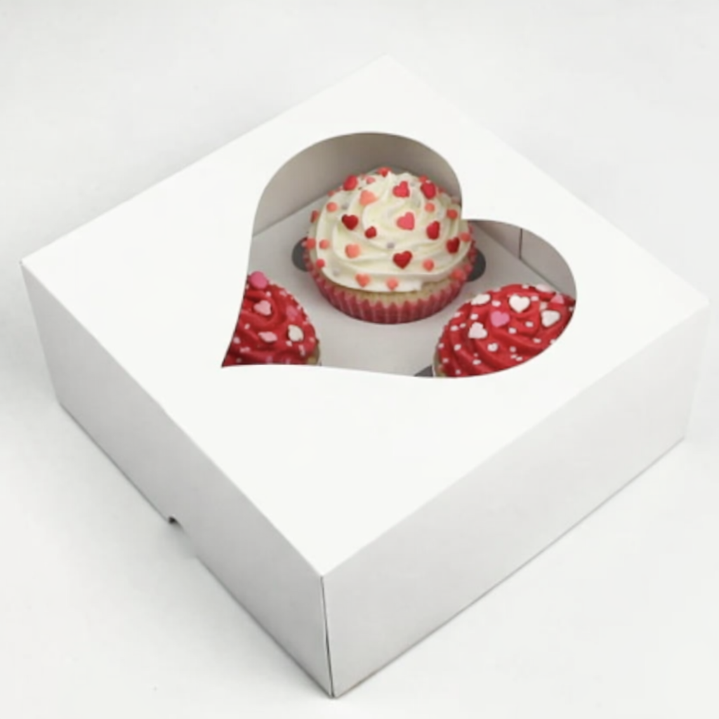 Caja para 4 Cupcakes con Visor Corazon | 17x17x8 cm | Pack 10 | Kraftcolors