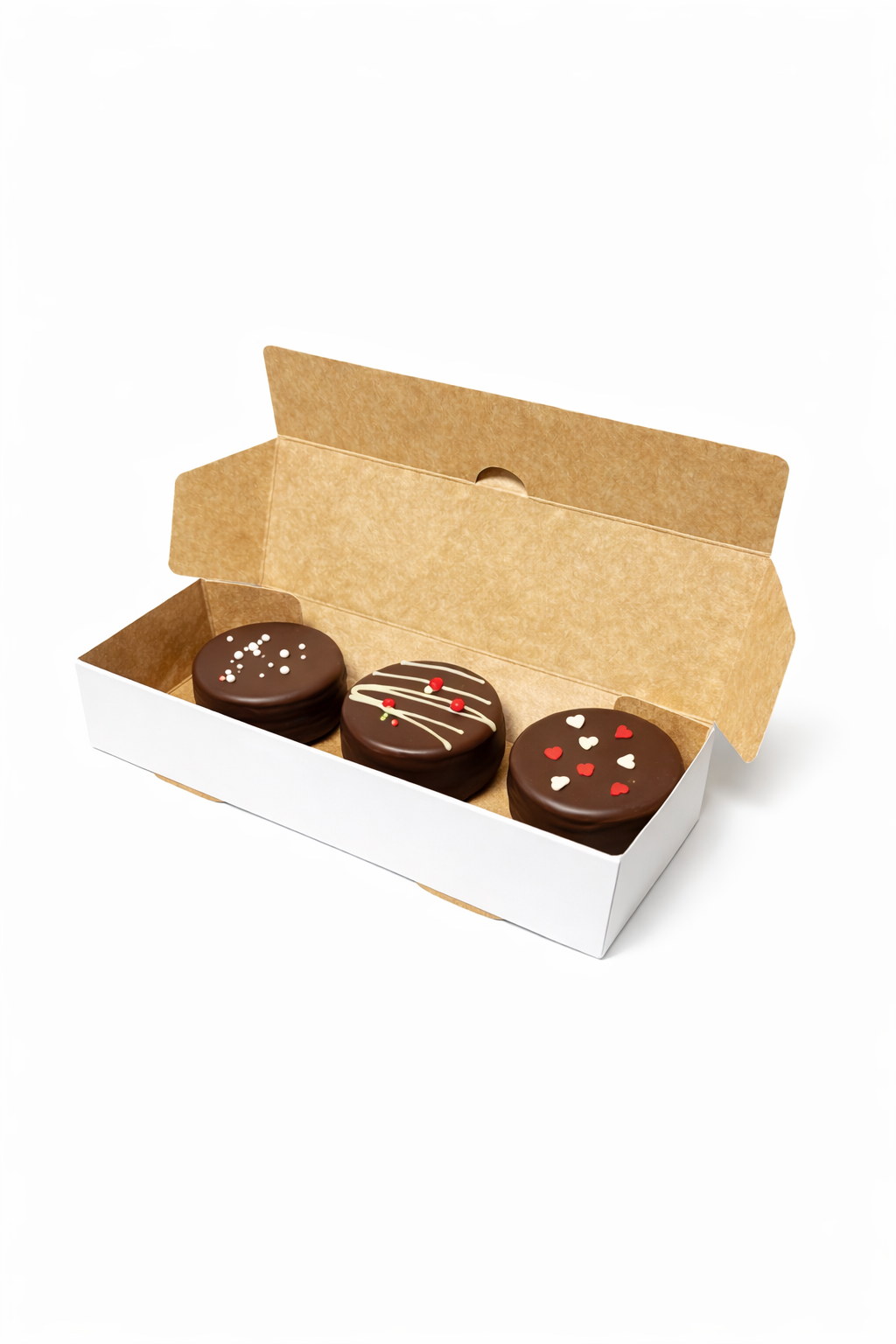 Caja para 3 Alfajores Reversible Blanca/Reverso Café 19x7x4 cm| Pack 10 | Kraftcolors