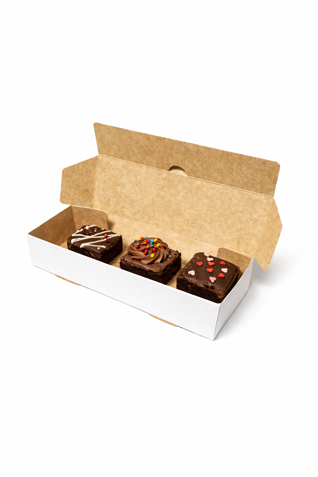 Caja para 3 Alfajores Reversible Blanca/Reverso Café 19x7x4 cm| Pack 10 | Kraftcolors