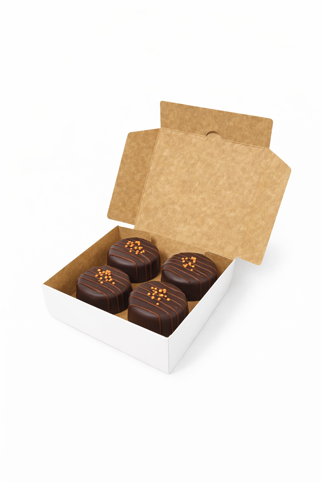 Caja para 4 Alfajores Reversible Blanca/Reverso Café 14x14x4 cm Blanca | Pack 10 | Kraftcolors
