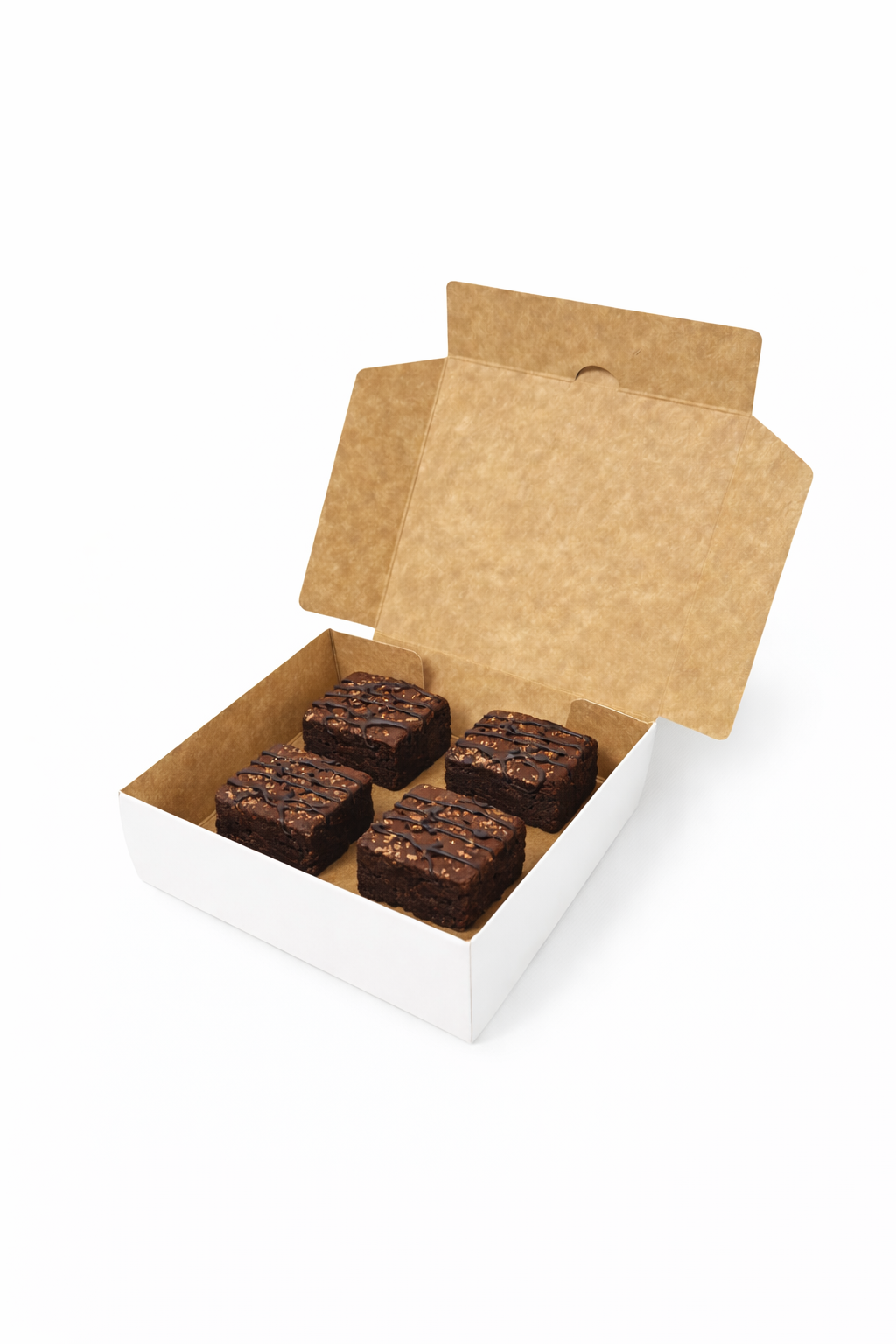 Caja para 4 Alfajores Reversible Blanca/Reverso Café 14x14x4 cm Blanca | Pack 10 | Kraftcolors