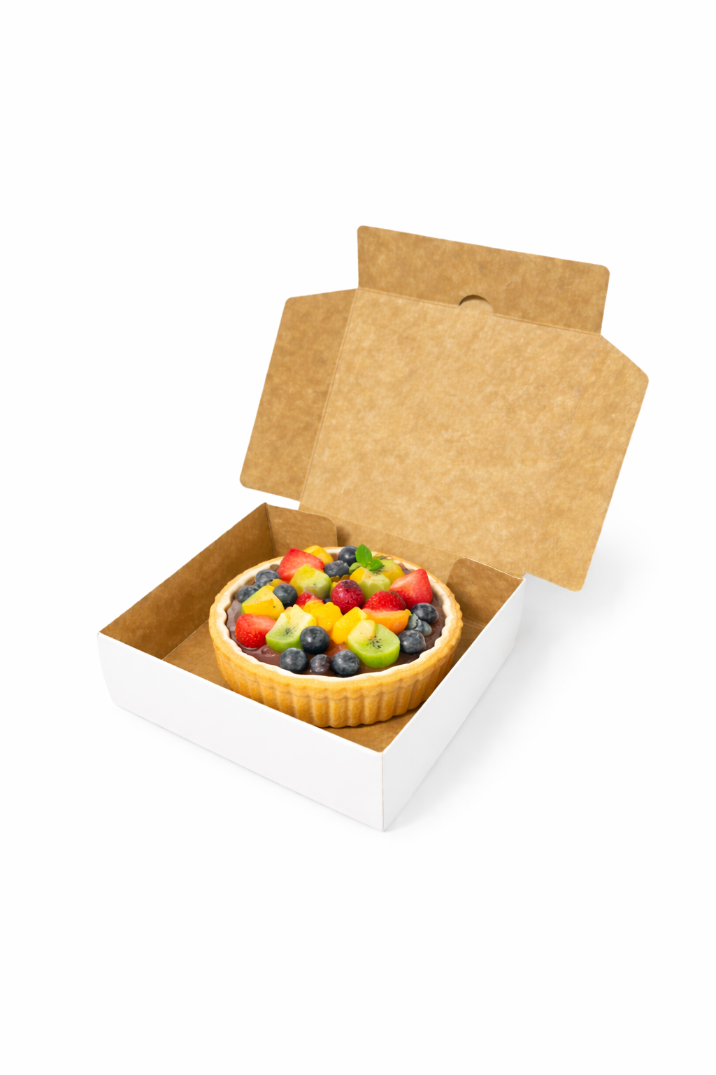 Caja para 4 Alfajores Reversible Blanca/Reverso Café 14x14x4 cm Blanca | Pack 10 | Kraftcolors