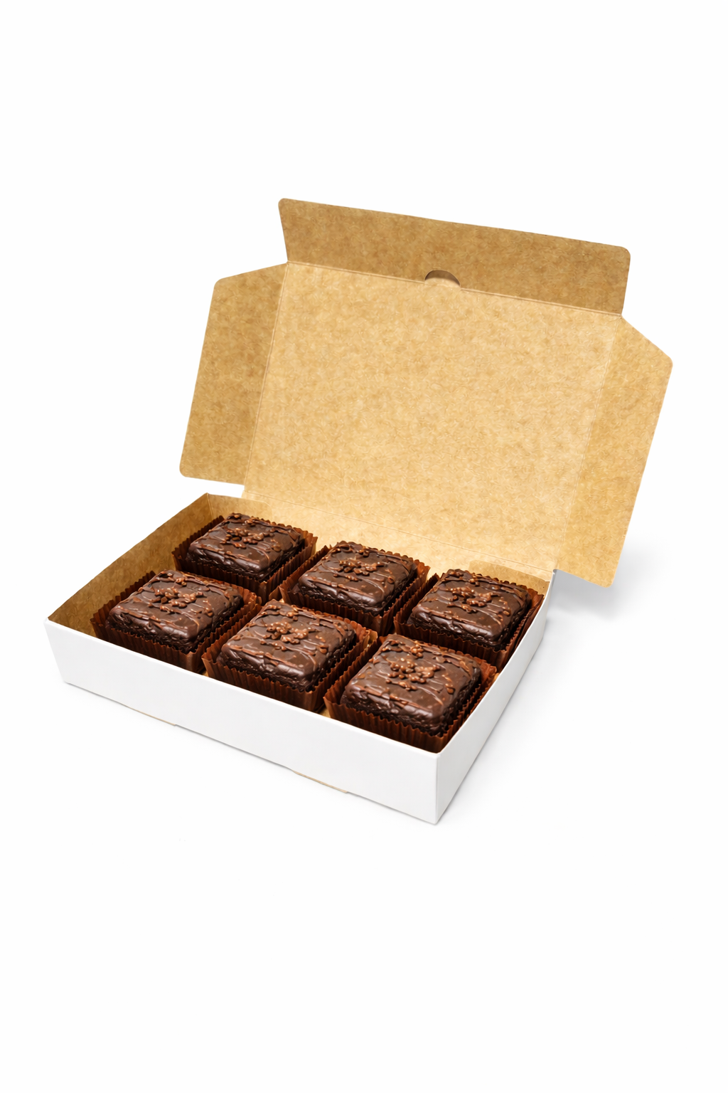 Caja para 6 Alfajores Reversible Blanca/Reverso Café 19x14x4 cm | Pack 10 | Kraftcolors
