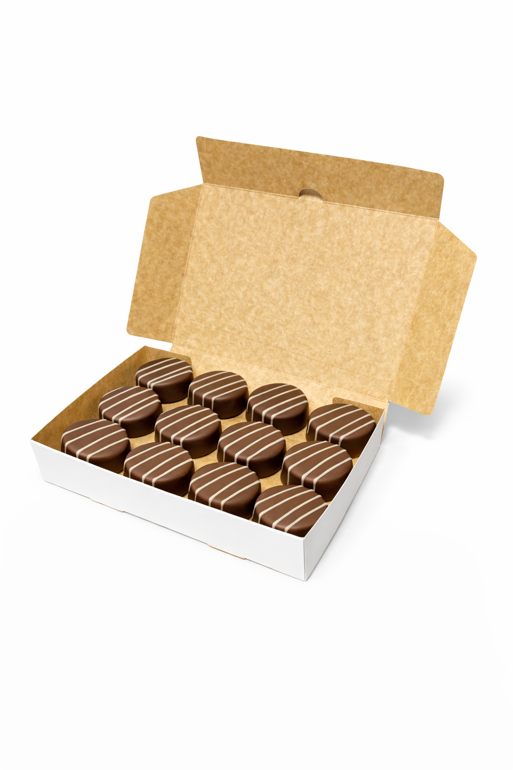 Caja para 12 Alfajores Reversible Blanca/Reverso Café 26x19x4 cm | Pack 10 | Kraftcolors