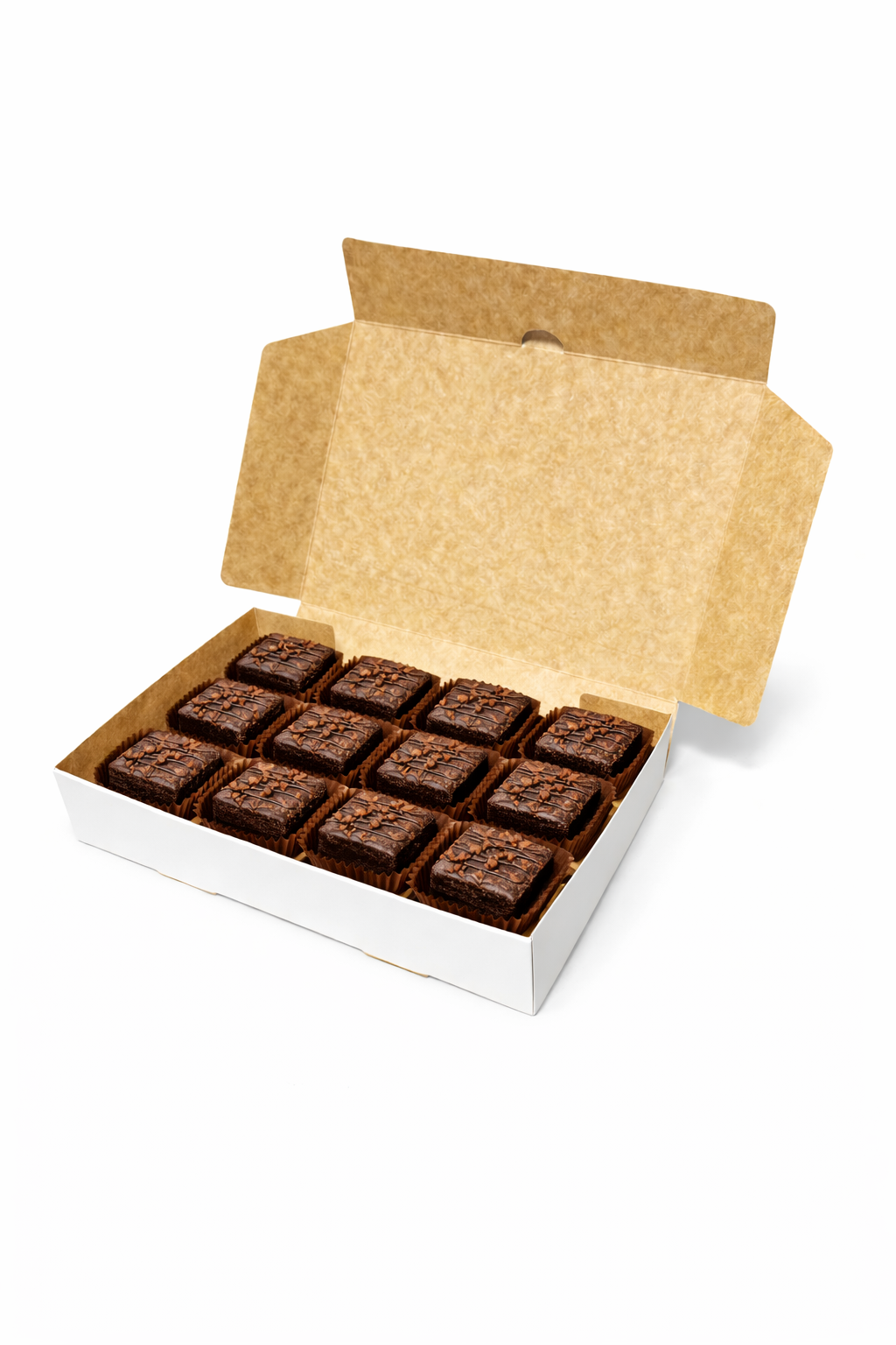 Caja para 12 Alfajores Reversible Blanca/Reverso Café 26x19x4 cm | Pack 10 | Kraftcolors