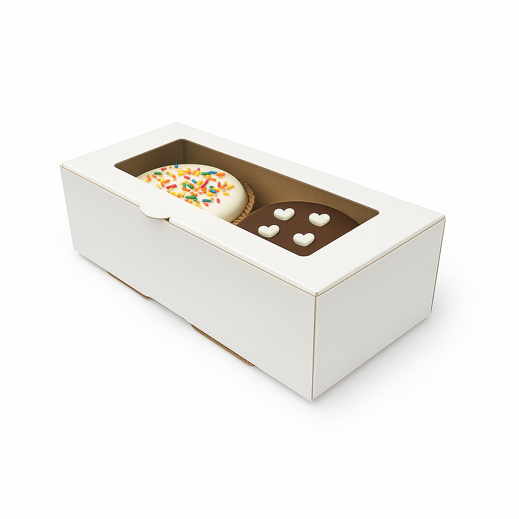 Caja para 2 Alfajores Con Visor |14x7x4 cm Blanca | Pack 10 | Kraftcolors
