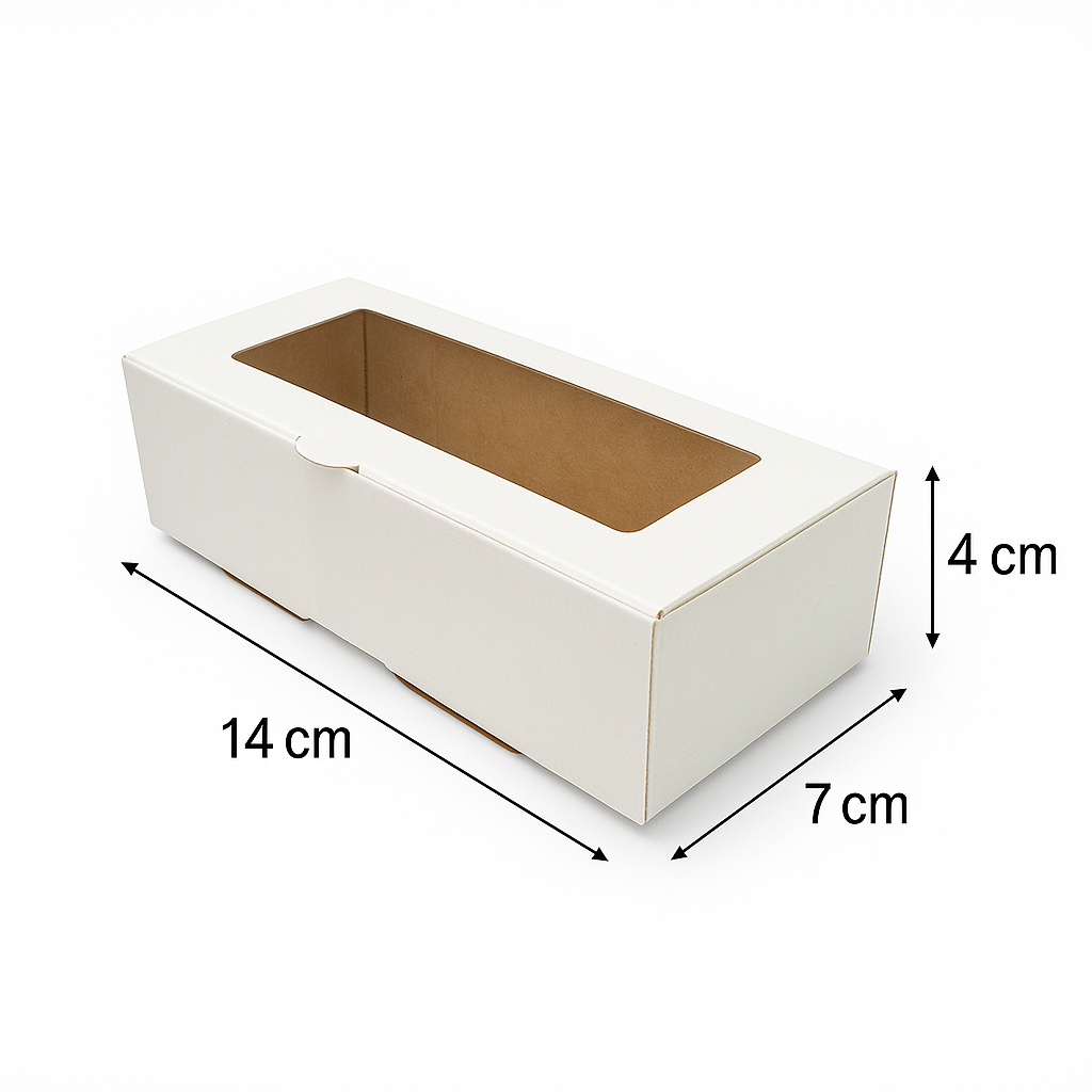 Caja para 2 Alfajores Con Visor |14x7x4 cm Blanca | Pack 10 | Kraftcolors