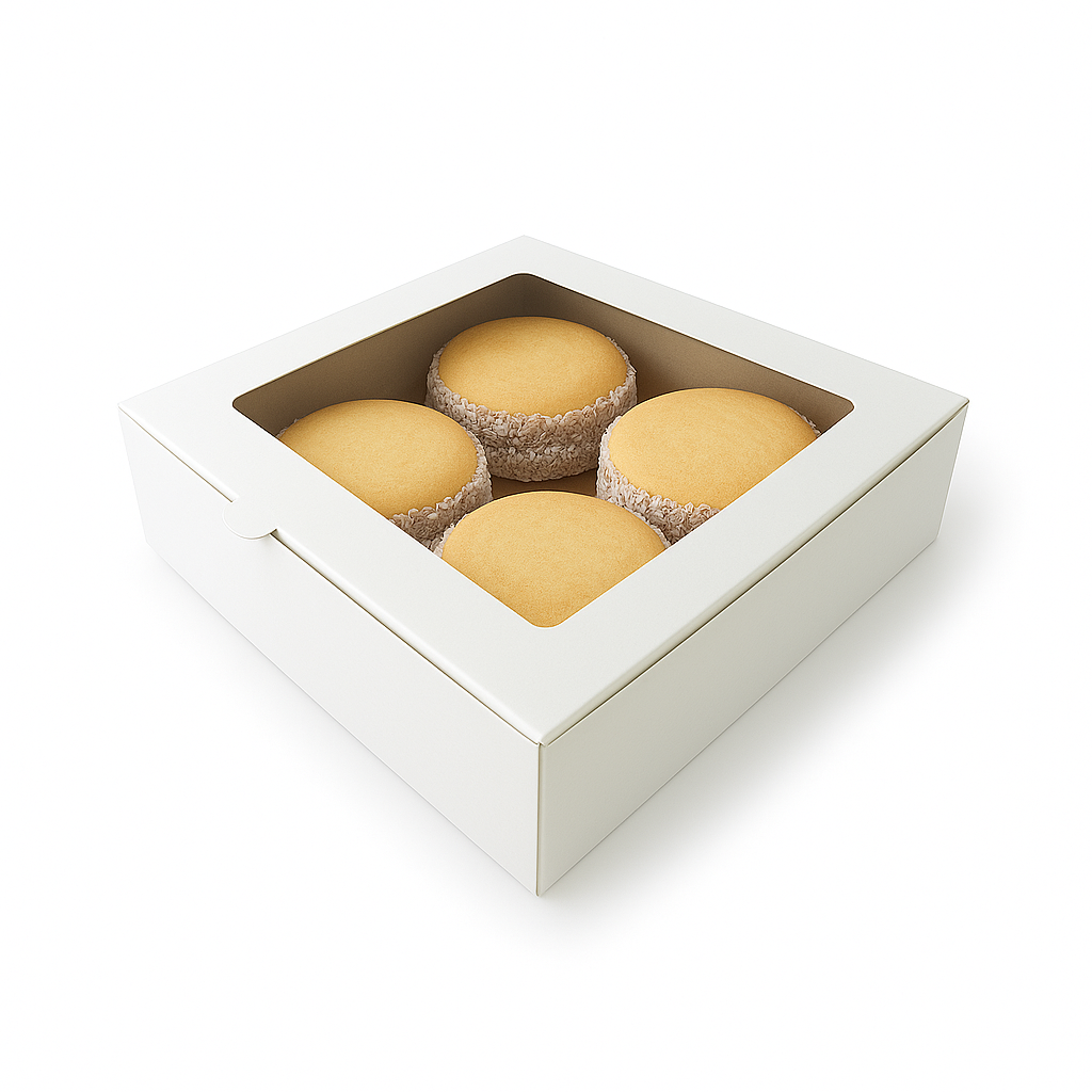 Caja para 4 Alfajores |14x14x4 cm Blanca | Pack 10 | Kraftcolors