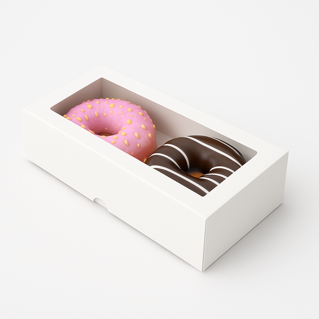 Caja para 2 Donas - Dulces con Visor | 21x11x5 cm | Pack 10 | Kraftcolors