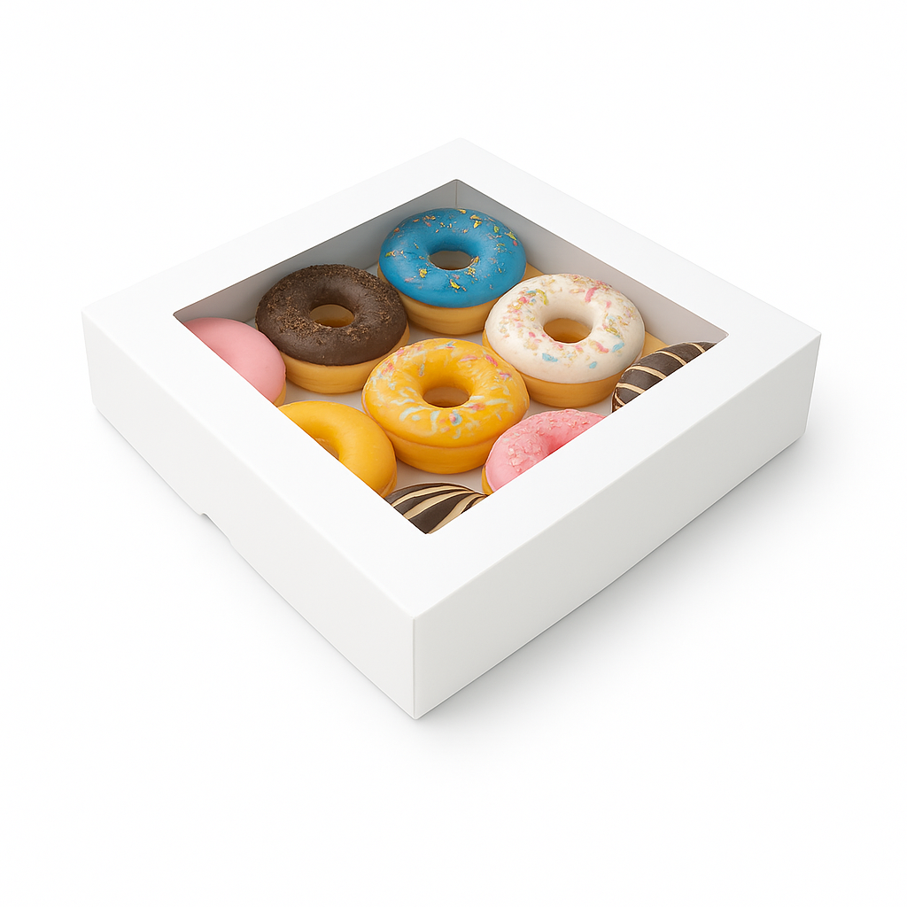 Caja para 9 Donas - Dulces con Visor | 29x29x5 cm | Pack 10 | Kraftcolors
