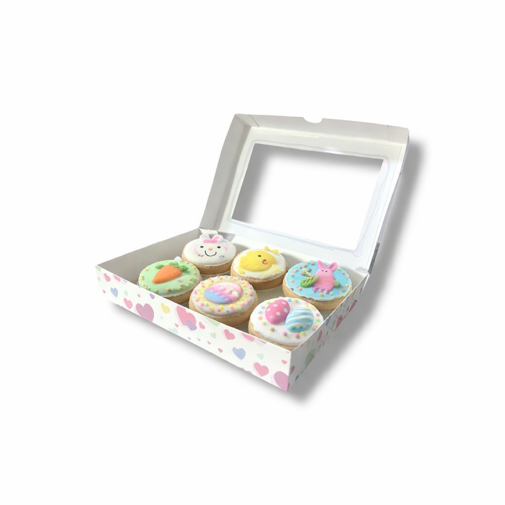 Caja para 6 Alfajores con Visor Corazones Pasteles | 19x14x3 cm | Pack 10 | Kraftcolors