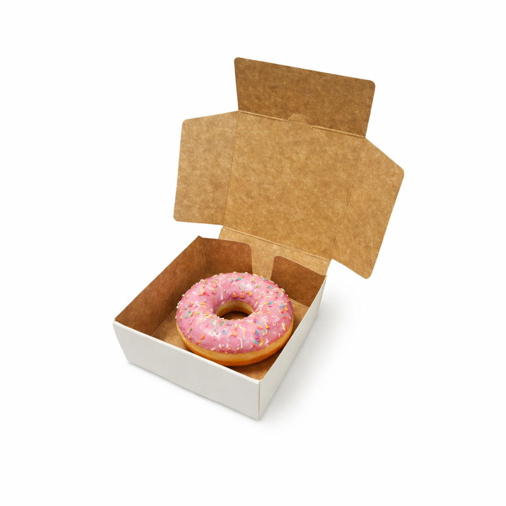 Caja para 1 Dona Reversible Blanca/Reverso Café 9.5x9.5x4 cm | Pack 10 | Kraftcolors