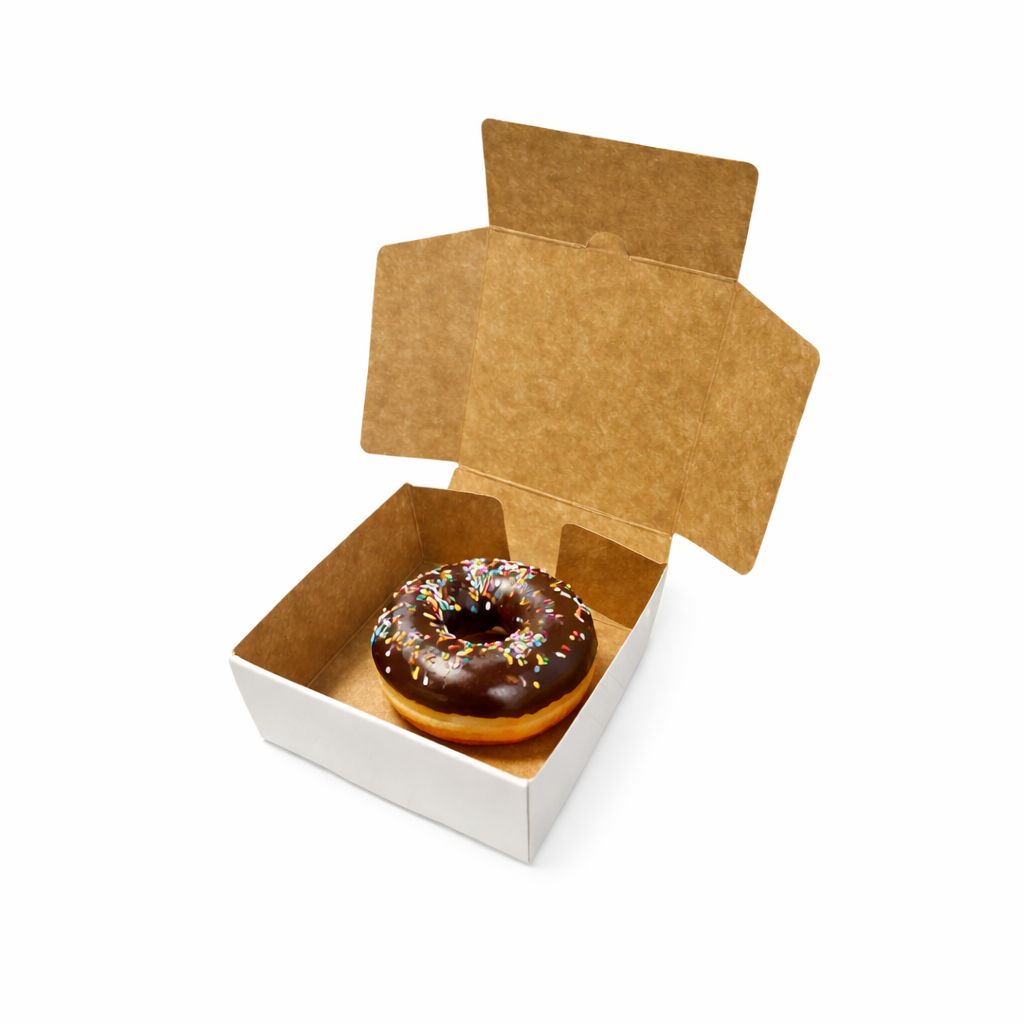 Caja para 1 Dona Reversible Blanca/Reverso Café 9.5x9.5x4 cm | Pack 10 | Kraftcolors