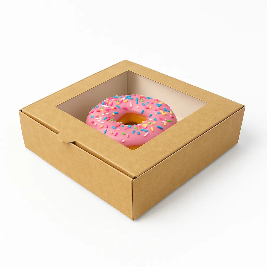 Caja para 1 Dona con Visor | 9.5x9.5x4 cm | Cafe | Pack 10 | Kraftcolors
