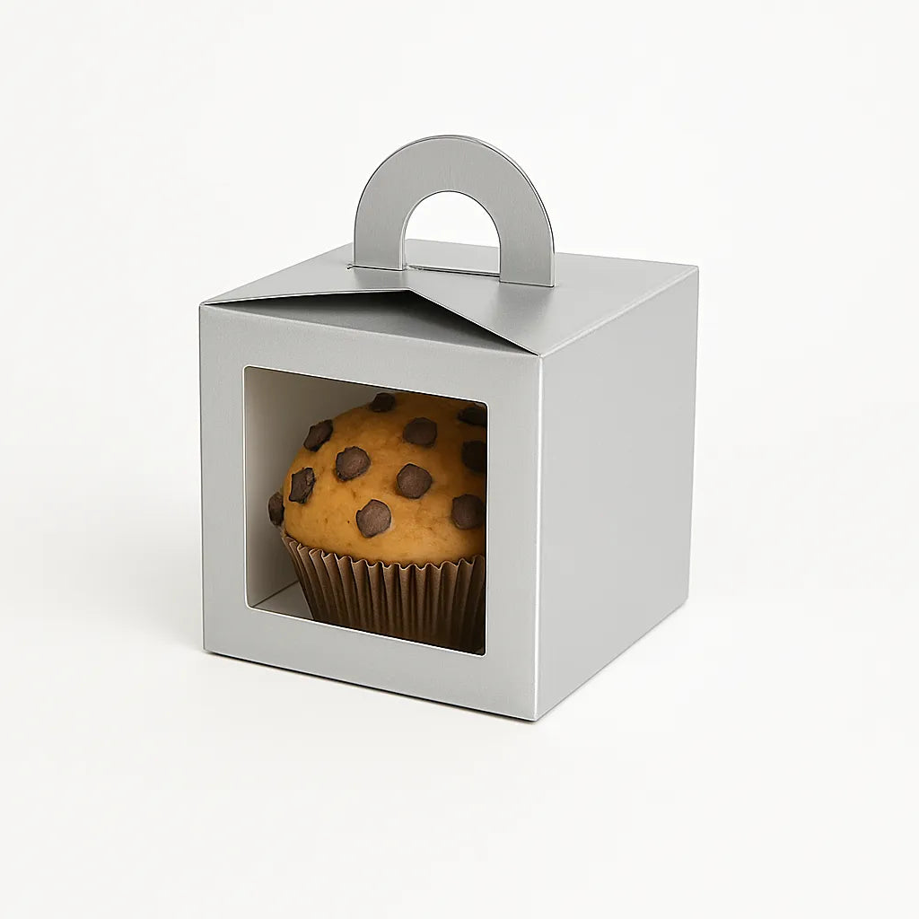Caja para 1 Cupcake Plateada Con Separador | 9.6x9.6x9.6 cm | Pack 10 | Kraftcolors