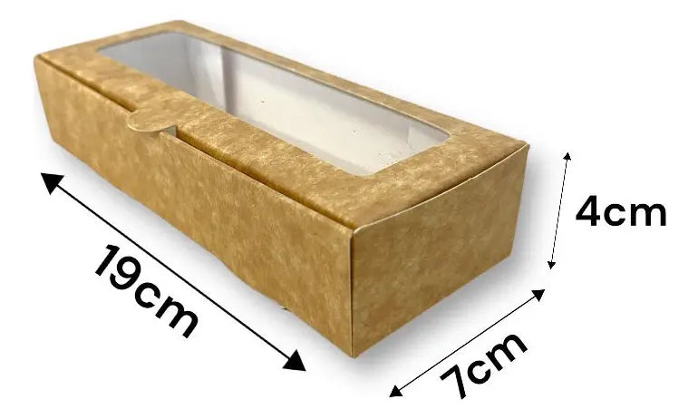 Caja para 3 Alfajores con Visor |19x7x4 cm Café | Pack 10 | Kraftcolors