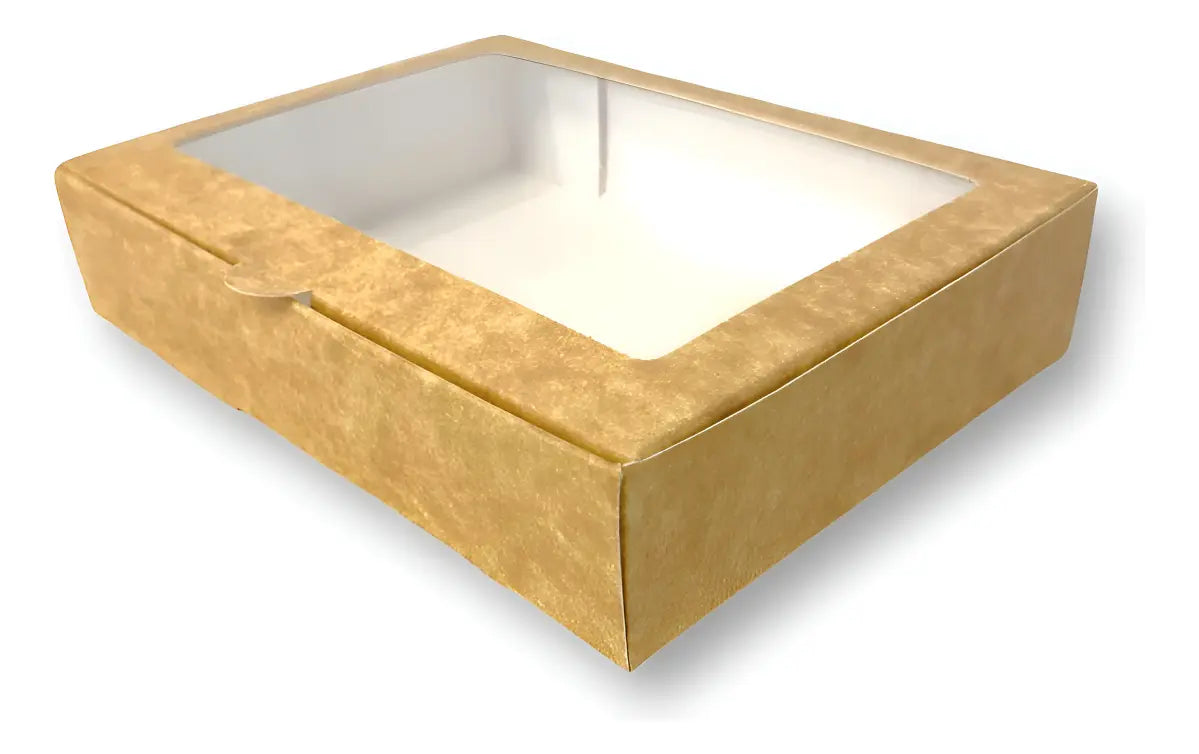 Caja para 6 alfajores con visor kraft café | Pack 10 unidades | KraftColors Chile