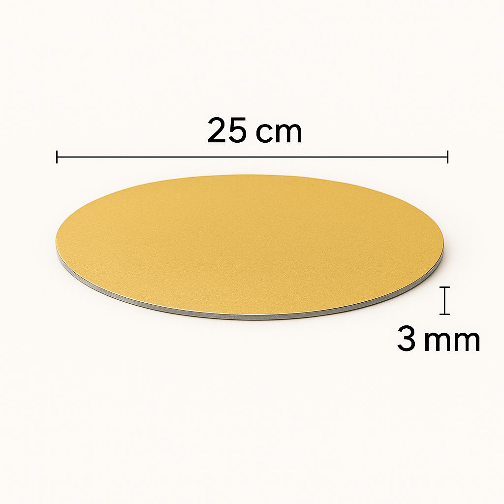 Bases O Bandeja de Carton Para Torta Redonda De 25Cm Dorada De 3mm Grosor | Pack 12 | Kraftcolors