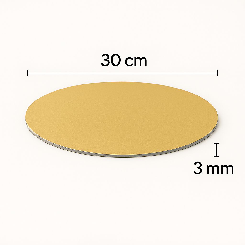 Base O Bandeja de Carton Para Torta Redonda De 30Cm Dorada De 3mm Grosor | Kraftcolors