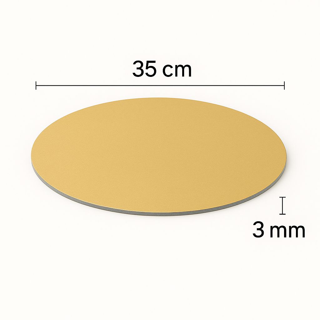 Base O Bandeja de Carton Para Torta Redonda De 35Cm Dorada De 3mm Grosor | Kraftcolors