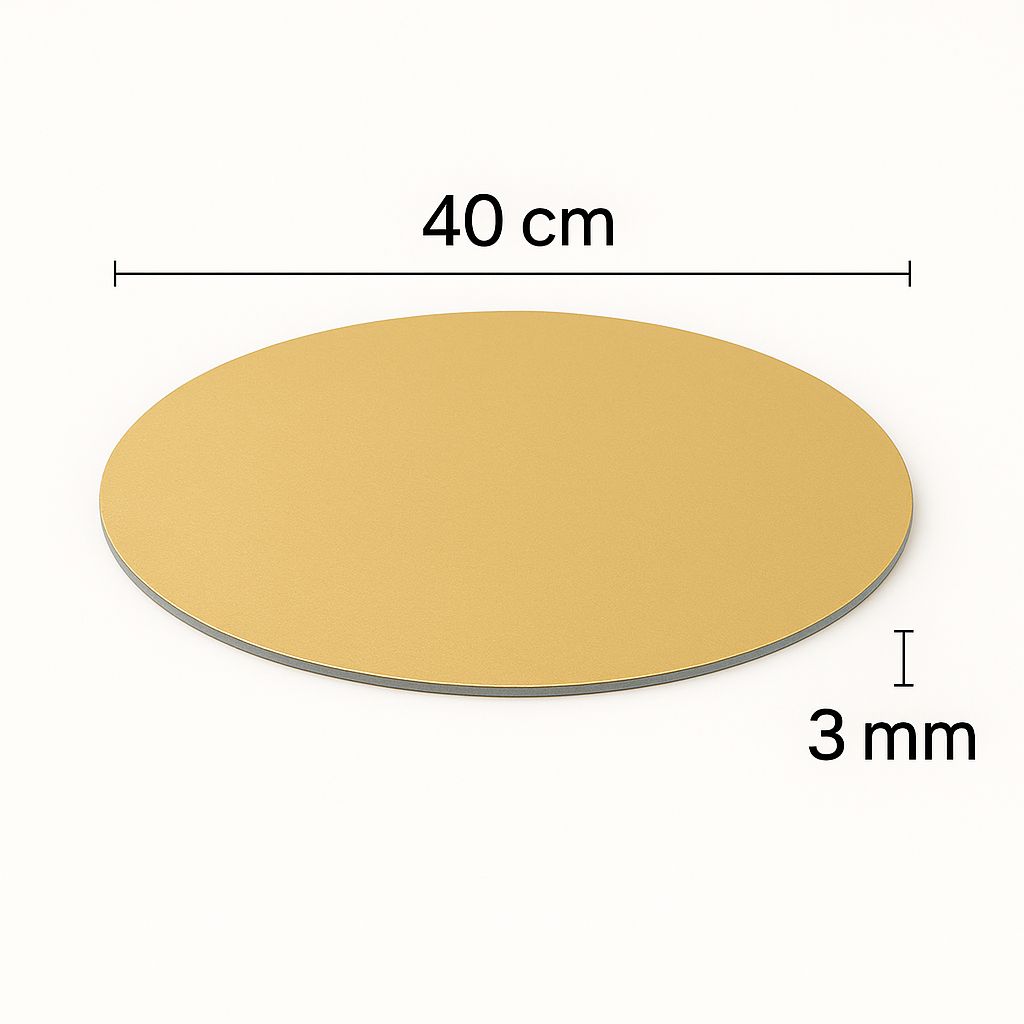 Base O Bandeja de Carton Para Torta Redonda De 40Cm Dorada De 3mm Grosor | Kraftcolors