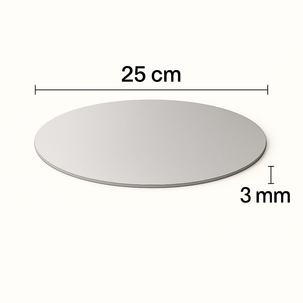 Bases O Bandeja de Carton Para Torta Redonda De 25Cm Plateada De 3mm Grosor | Pack 12 | Kraftcolors